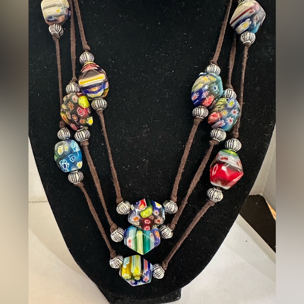 Glass Murano beaded necklace 16 - 20” drop with 2 “ extender